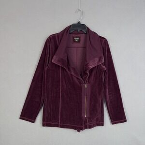 Eddie Bauer Jacket Womens Large Tall Purple Velour Shawl Collar Asymmetrical